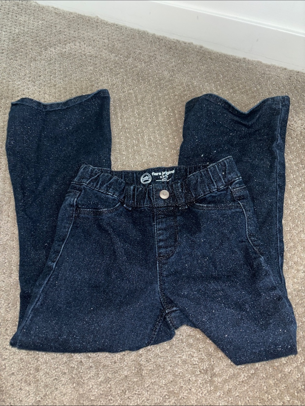 Girls' 6/6x Dark Blue Glitter Stretch Jeans